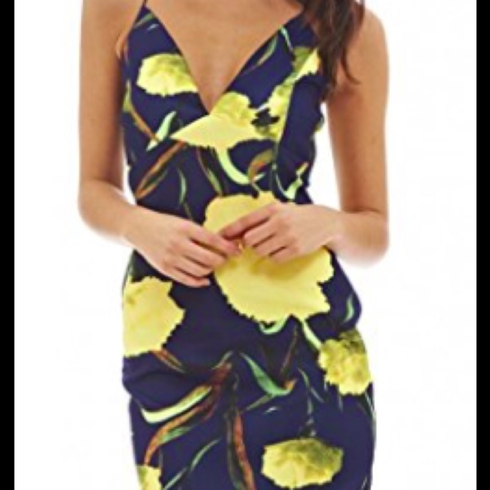 AX Paris Navy & Yellow Floral Wrap-Front Wedding Dress